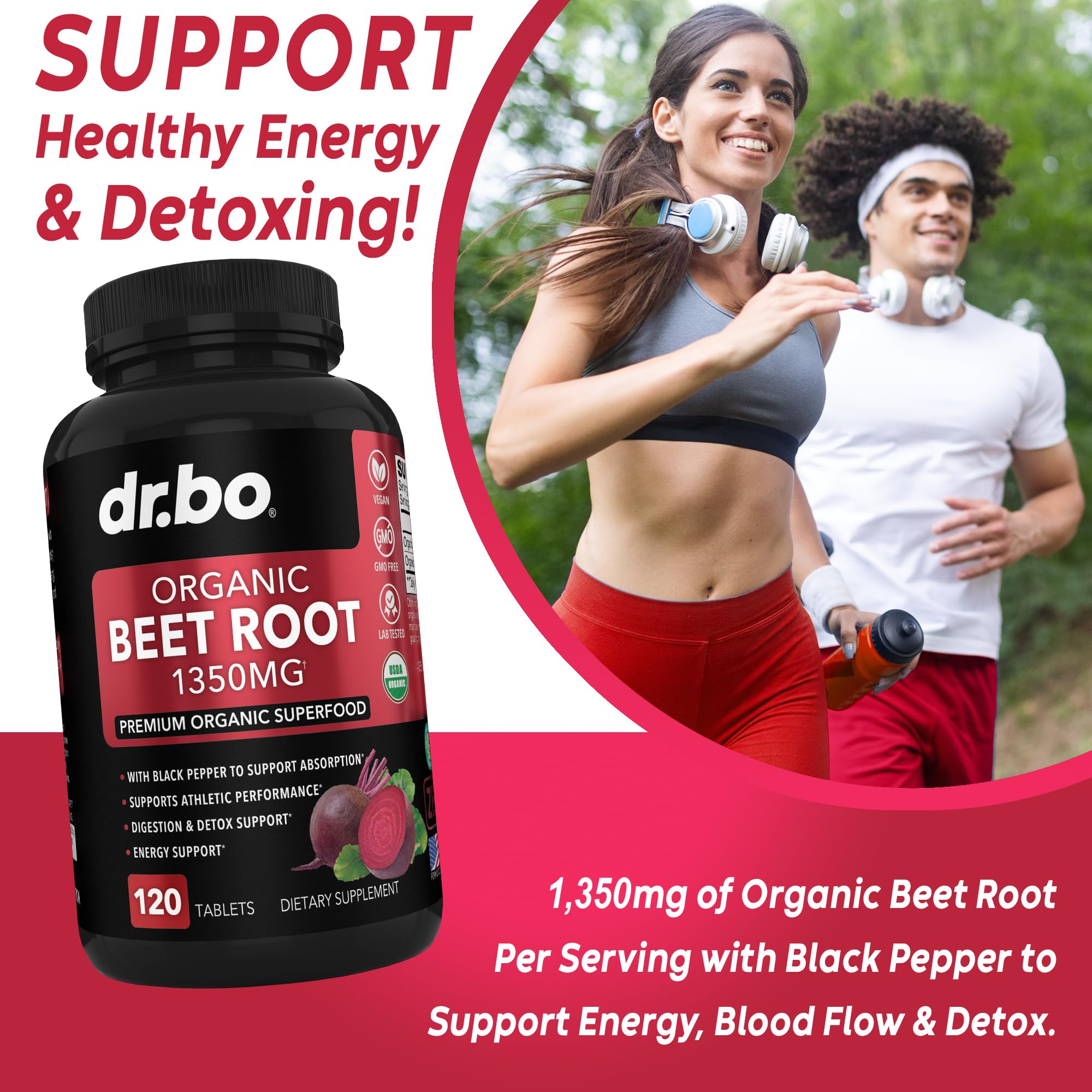 Organic Beet Root Capsules Supplements - 1350mg Beetroot Powder Extract Pills, Organic Beet Root Powder Supplement, Super Nitric Oxide Beets High Circulation Total Vitamins Support - 120 Beets Tablets