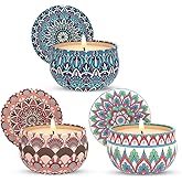 Set of 3 Scented Candles Gift Set for Women Home Decor, Decorative Small 2.5oz Natural Soy Wax Freesia, Lilac and Strawberry Aromatherapy Candles in Portable Travel Tin