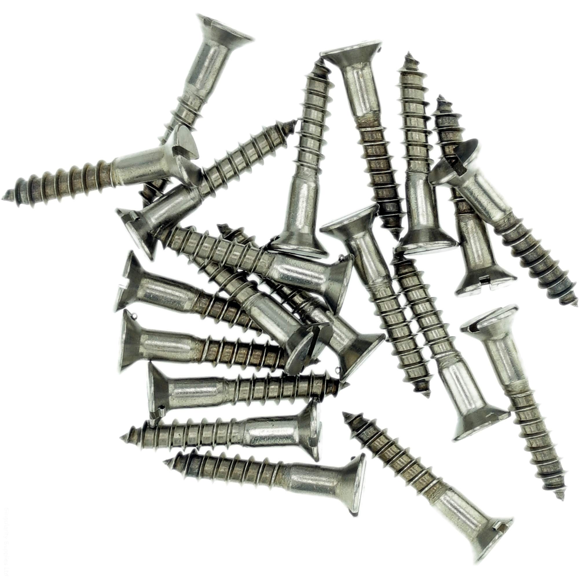 No.8 x 1.58 (4.0mm x 40mm) Slot Countersunk Wood Screw - Stainless Steel (A2) (Pack of 20)