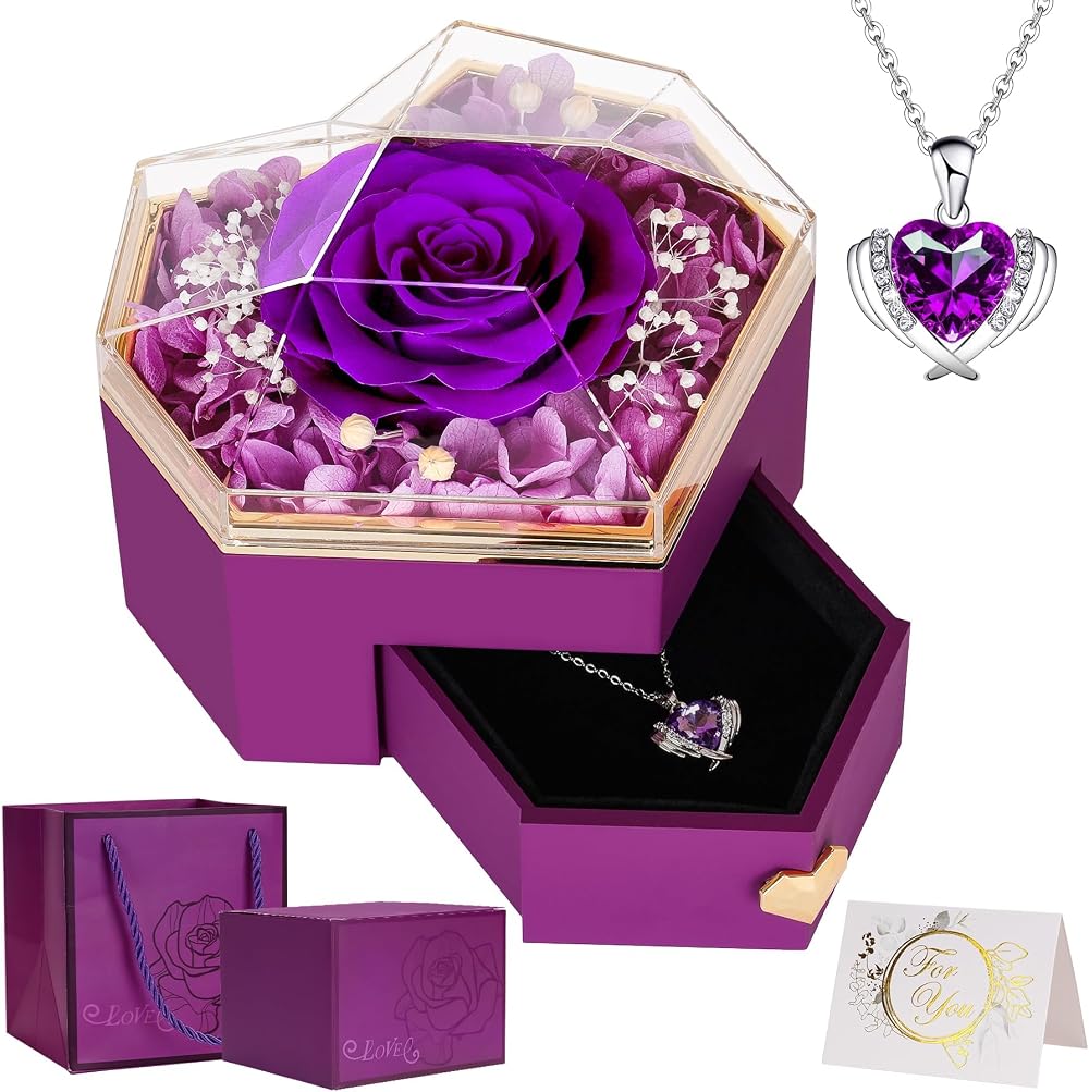 CSYY Preserved Real Rose Gift with Necklace for Her - Eternal Love