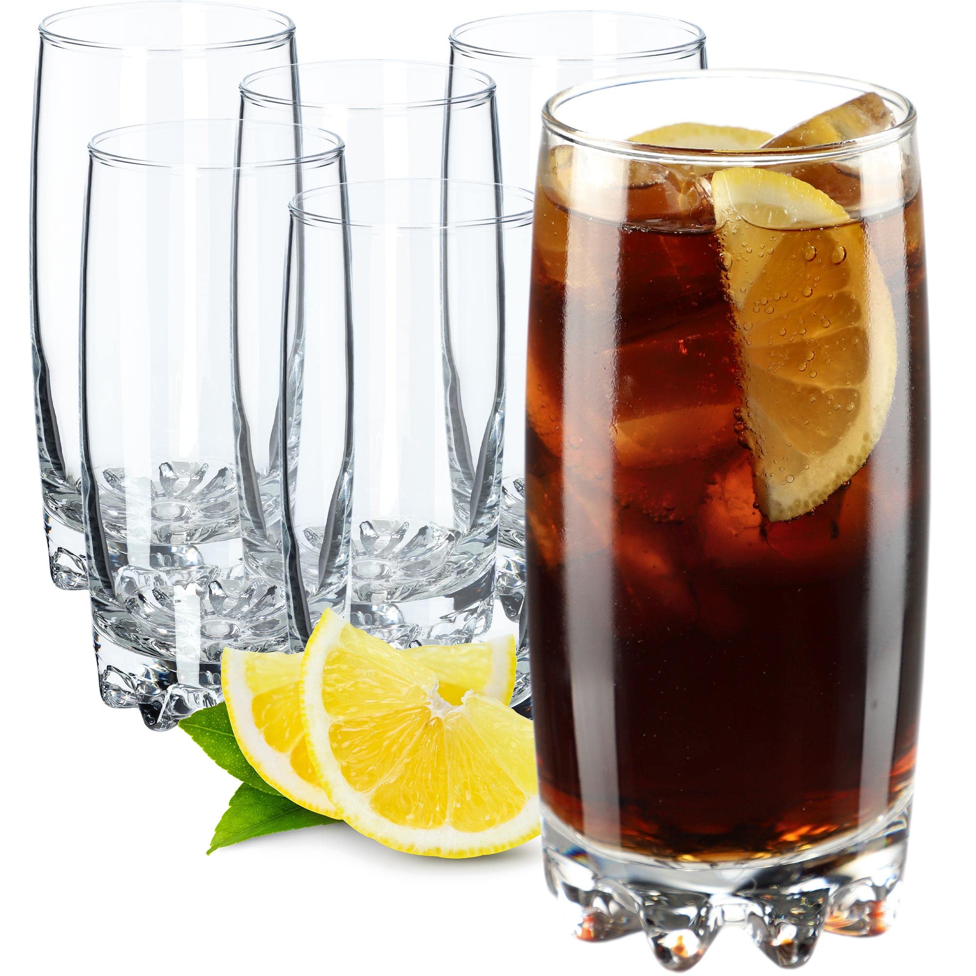 KADAX Water Glasses, Set of 6, 365 ml, Transparent Glass Tumblers, Highball Glasses for Drinks, Kitchen Glassware