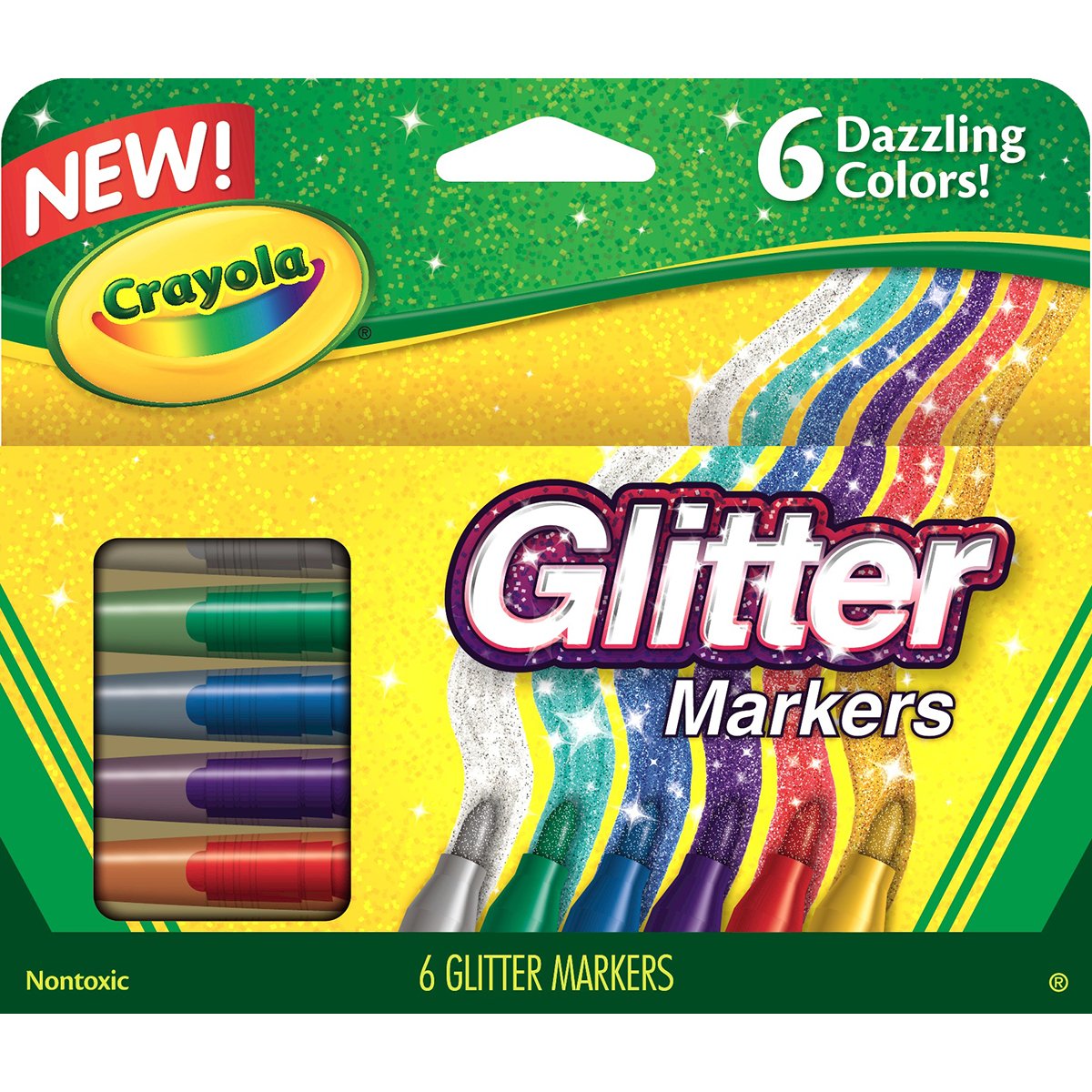 CRAYOLA Glitter Markers, 6 Count Crayola Juegos y juguetes