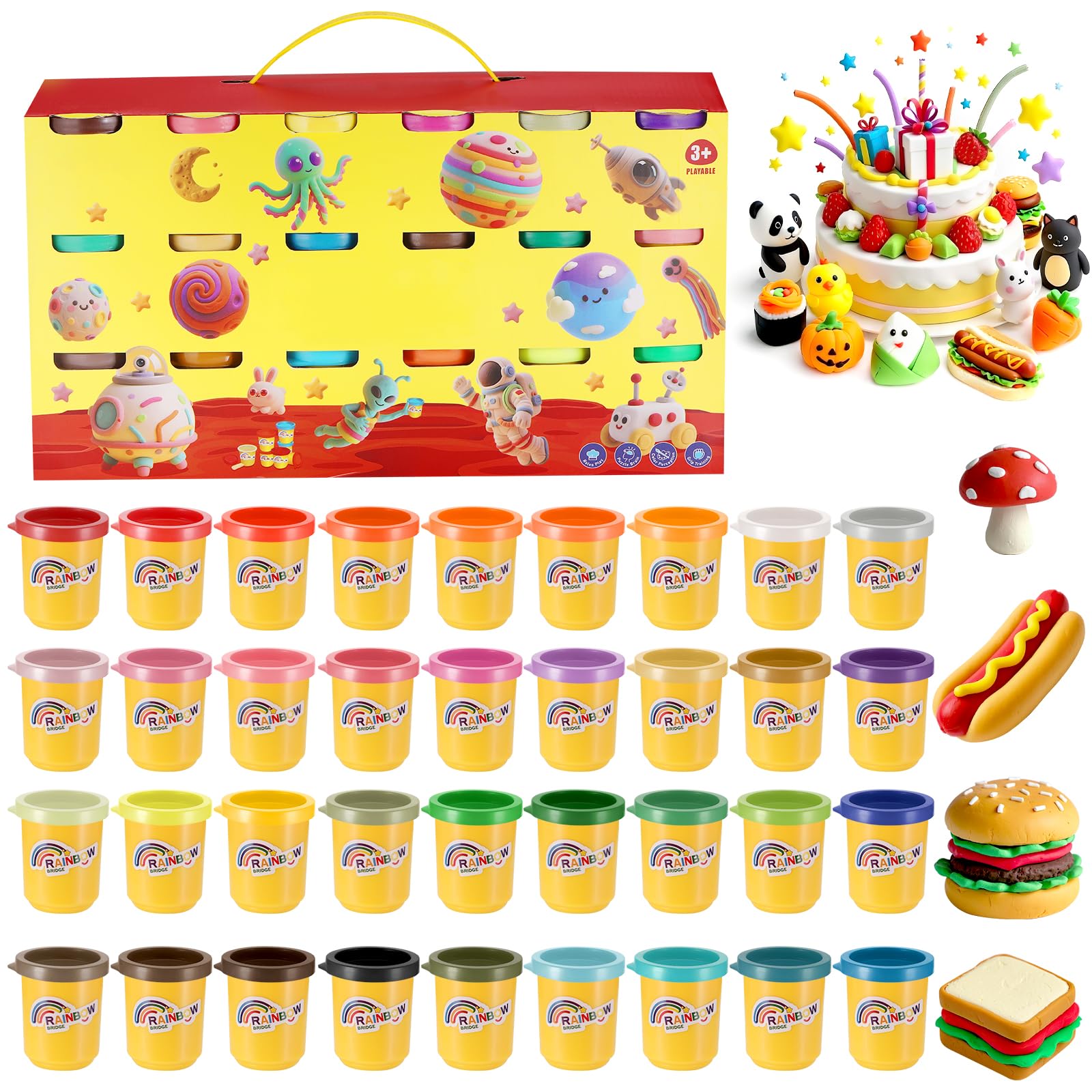 Yimomoyi 36 Tins Play Color Dough Modelling Set Modelling Clay Set, Plasticine Modelling Clay for Kids, Multicolour Playdough, Coloured Clay Plasticine for Kids' Arts and Crafts, 50g/Tins (36 Colors)