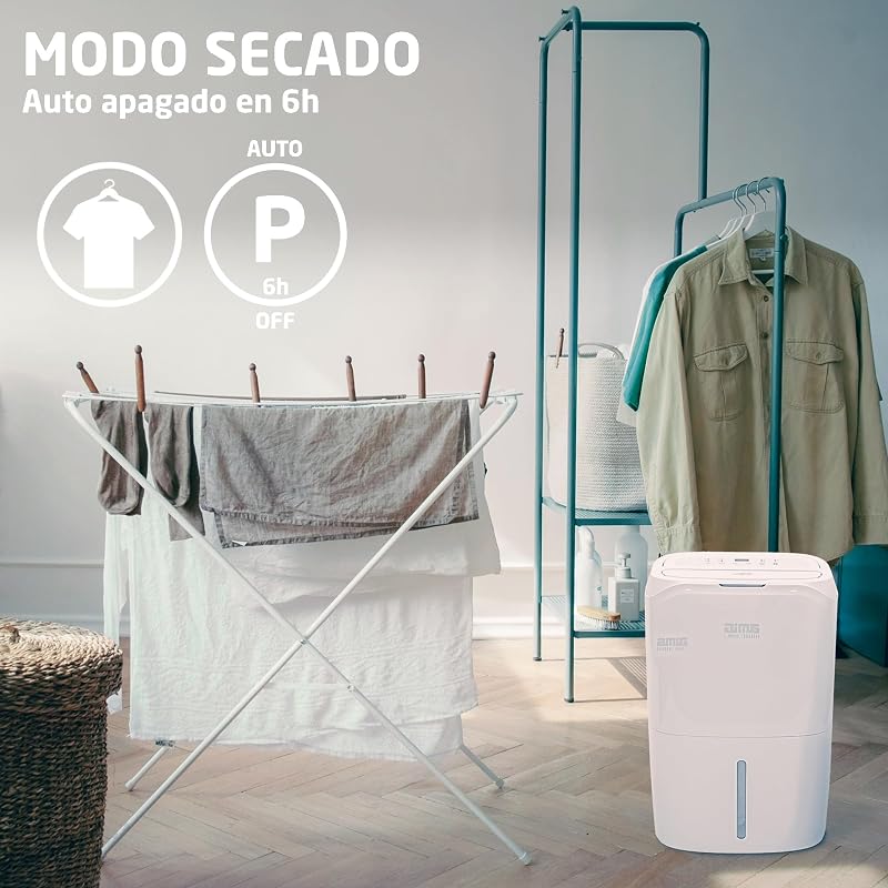 – Deshumidificador MIST - Capacidad 20L/día - Depósito extraíble 5,5L - Control de Humedad y Temporizador - 36 x 28 x 56 cm - 270W - Cobertura 160m3/h - Silencioso 42 dB - Secado de Ropa