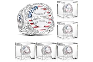 Landical 6 Set Baseball Football Soccer Championship Ring with Display Case and Stand Holder Championship Ring Case Acrylic Display Box and Holder Champion Trophy Rings for League Winner