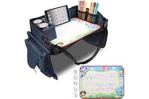 BECKO US Becko Children’s Travel Toy Tray Kids’ Car Seat Snack, Game Tray Activity Table for Stroller, Car, Airplane, Road Trip with Doodle Mat, Foldaway & Portable