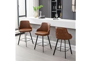 FIRAVOE Bar Stools Set of 3, 26" Swivel Counter Height Bar Stools with High Back, Faux Leather Kitchen Barstools Counter Height for Kitchen Island (Dark Brown, 3PCS 26" Counter Stools)