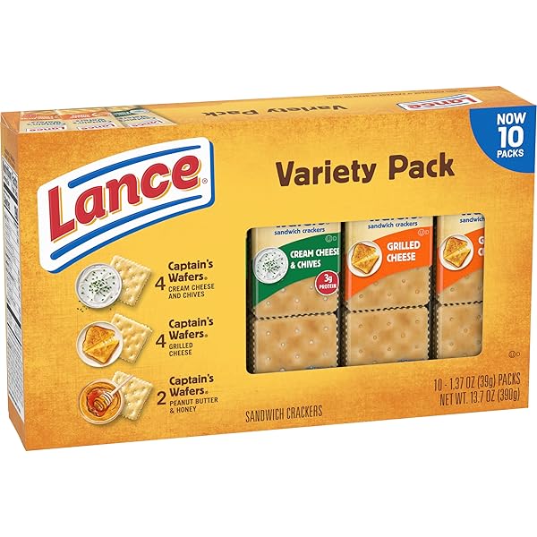 LANCE SANDWICH CRACKERS, CAPTAIN’S WAFERS, VARIETY PACK, 10 INDIVIDUAL PACKS, 6 SANDWICHES EACH