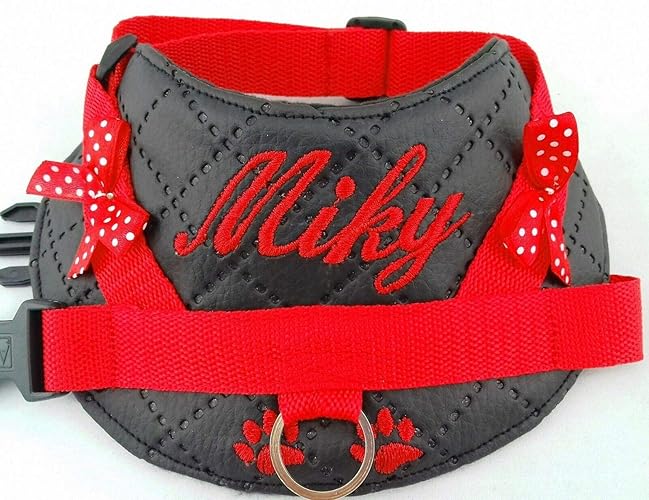Hundegeschirr S M L XL XXL mit Wunsch Namen bestickt Kunstleder schwarz rot