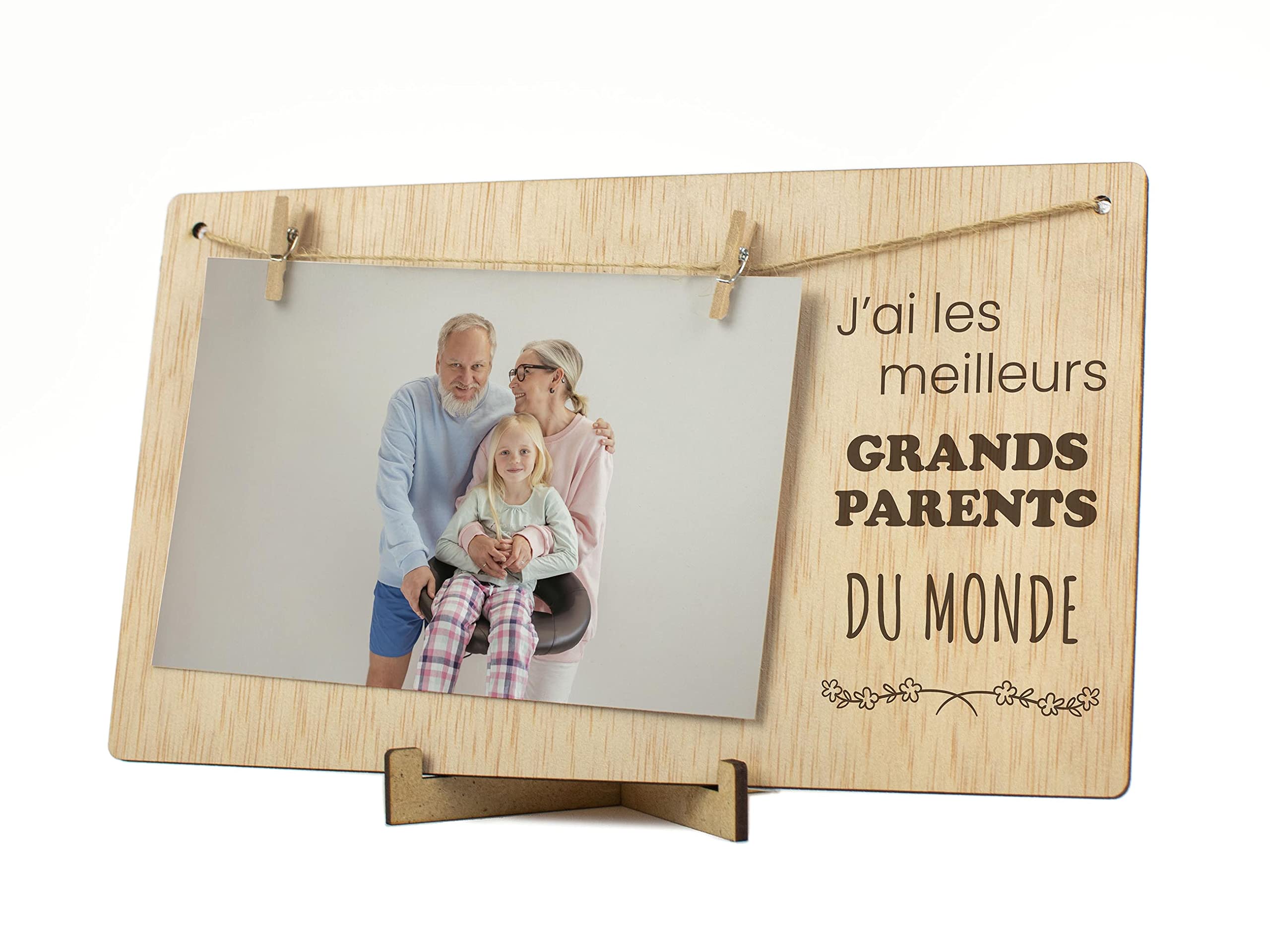CONTRAXT Cadre photo Cadeau grands-parents. Cadeau Cadre photo support pele mele Porte acroche photo fête grands-parents t'aime grand-père grand-mère deco corde bois pèle mêle (Grands-parents FR)