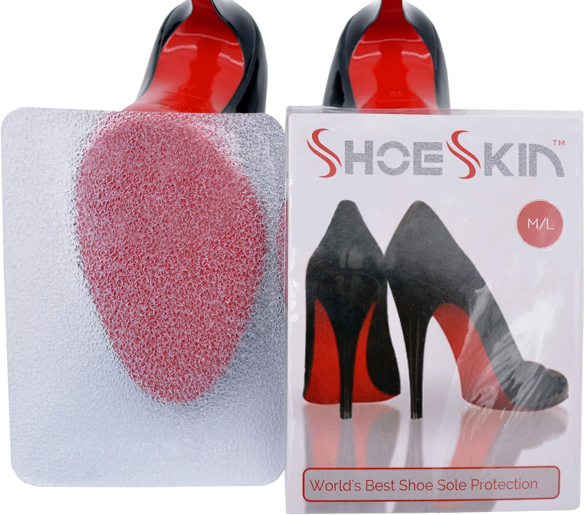 ShoeSkin - Clear Sole Protectors for Christian Louboutin Heels, Jimmy Choo, High Heels, Men's Shoes - Non Slip Texture