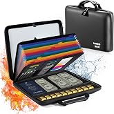Fireproof Document Box File Organizer: Hard-Shell Case Fireproof Waterproof Box with Lock &amp; 13 Pocket Accordion File Folder - Portable Home Office Travel Safe Storage for Important Documents and Files
