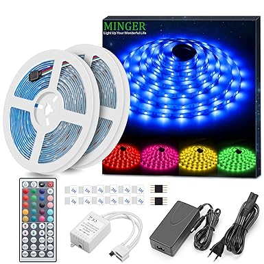 Minger LED Strip Lichtband, Wasserdicht 10M 5050 RGB 300 LED Streifen Lichterkette mit IR Fernbedienung, Selbstklebend Farbwe