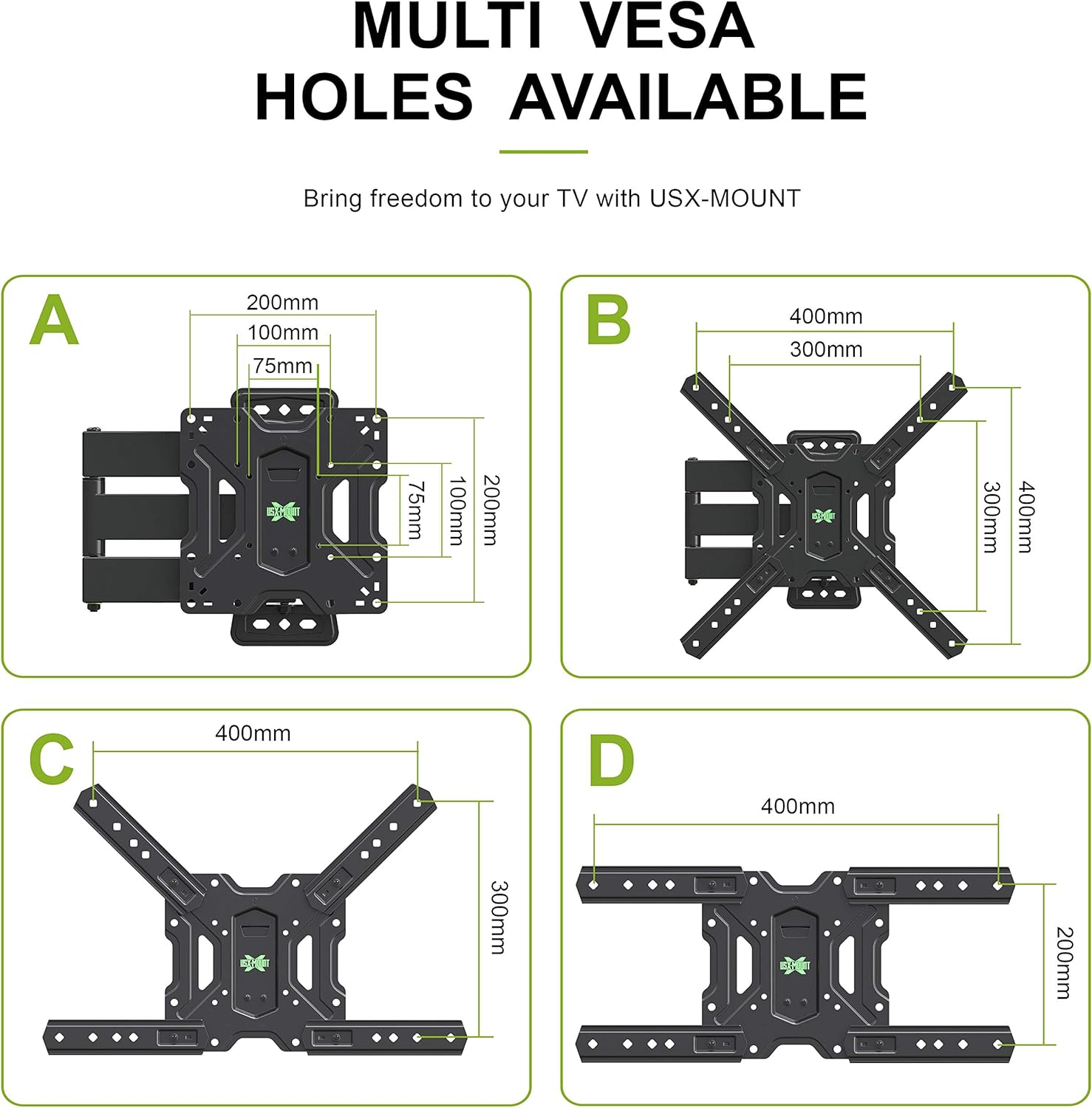 USX MOUNT Full Motion Swivel Articulating Tilt TV Wall Mount Bracket for 26-55" LED, OLED and 4K TVs, TV Mount Fit for 32, 40, 50 TV with VESA Up to 400x400mm-Weight Capacity Up to 60lbs: Home Audio & Theater