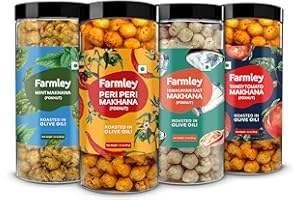 Farmley Makhana Gluten Free Roasted & Flavoured Puffs | Fox Nut | Popped Lotus Seed - Minty Pudina, Peri Peri, Tangy Tomato, Salted | Daily Nutritious12.70 Oz (360 grams) Pack of 4