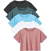 Xelky 5 Pack Womens Athletic Crop Tshirt Short Sleeve Cropped Dry Fit Workout Shirts Loose Crew Neck Yoga Gym Tee Tops