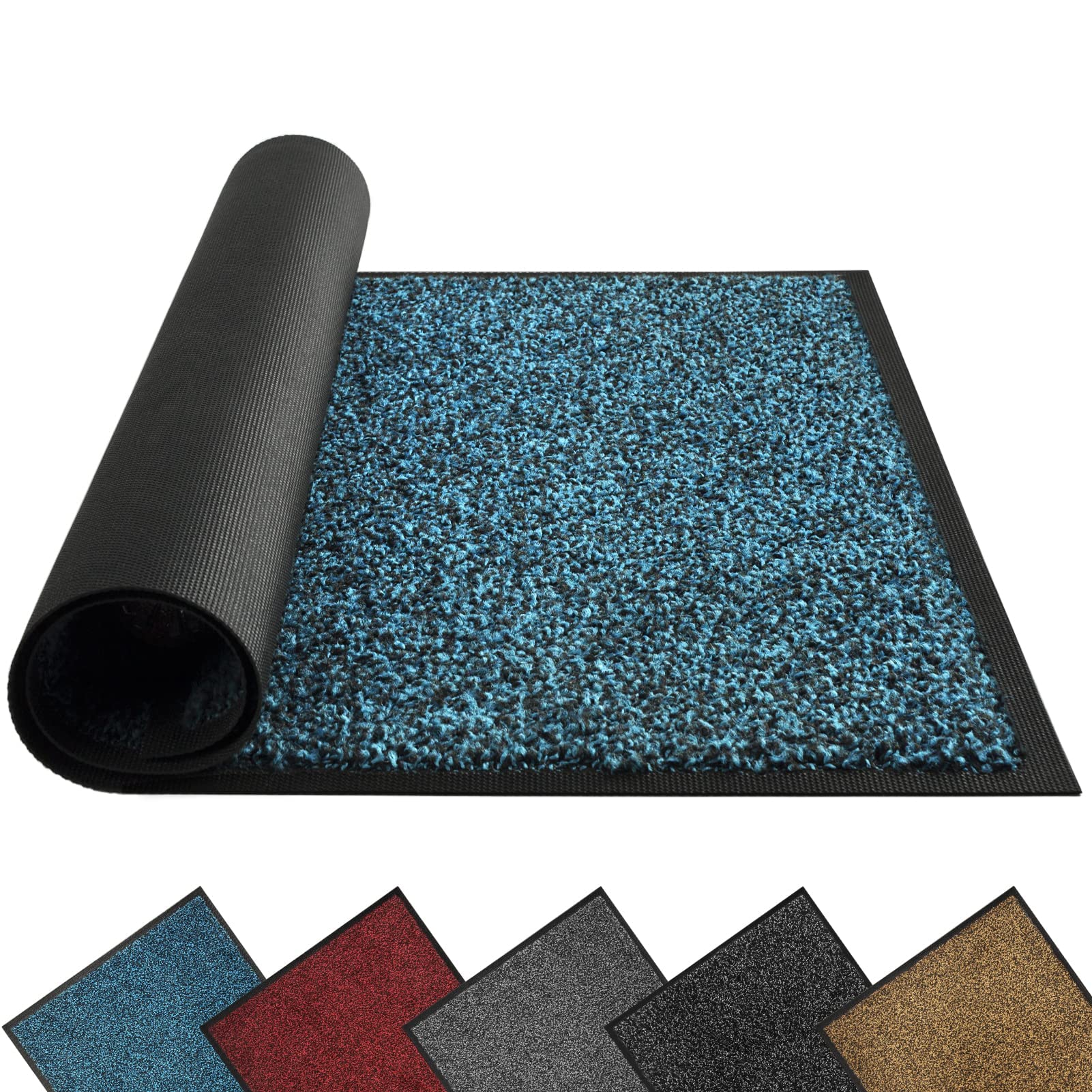 Mibao Door Mats Indoor and Outdoor, Doormat 58 x 180 Cm Blue Black, Washable Door Matts Indoor, Heavy Duty Non-slip Entrance Mat, Shoes Scraper, Super Absorbent Front Door Mat Carpet