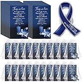 Unittype 120 Set Funeral Ribbon Pins Awareness Lapel Pin Remembrance Ribbon Brooch with Prayer Cards Organza Bags(Royal Blue)