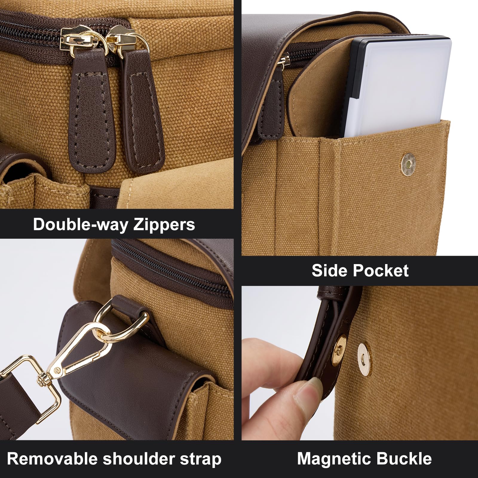 Cwatcun Camera Shoulder Bag, Vintage Leather Flap Camera Crossbody Messenger Bag, DSLR/SLR/Mirrorless Photography Bag with Tripod Holder, Camera Case Compatible with Canon/Nikon/Sony Camera and Lens