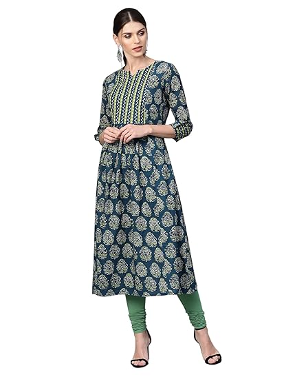 Women's Cotton Anarkali Kurtas (Blue)
