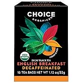 Choice Organics Decaffeinated English Breakfast Tea, 16 Tea Bags (3 Pack) | Compostable Tea Bags, Vegan, USDA Certified Organic and Non-GMO, Decaffeinated for Everyday Cup