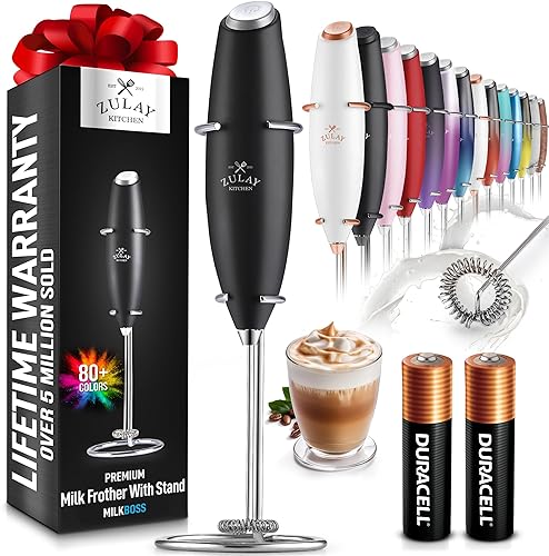 Home & Kitchen - Zulay Kitchen Powerful Milk Frother Wand With 2 Duracell Batteries - Ultra Fast Handheld Drink Mixer - Electric Whisk Foam Maker for Coffee, Lattes, Cappuccino, Matcha, Hot Chocolate & Creamer - Black