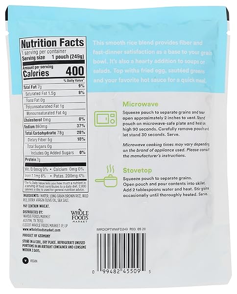 365 BY WHOLE FOODS MARKET, LONG GRAIN BROWN & WILD RICE, 8.8 OUNCE, (READY TO HEAT)