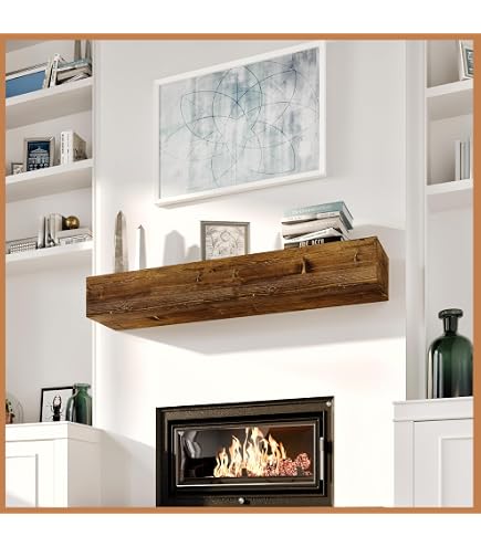 Handmade Rustic Wood Fireplace Mantel 54inch - Floating Shelf For Living Room Decor In Chocolate Finish