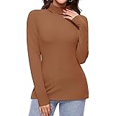 Ganado Long Sleeve Shirts for Women Turtleneck Thermal Shirt Layering Basic Tops Fitted Plain Undershirts