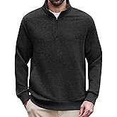 PINSPARK Mens Quarter Zip Pullover Long Sleeve Mock Neck Sweatshirts with Pockets Thermal Midweight Polo Shirt Relaxed Fit