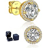 MomentWish 14K Gold Plated Stud Earrings, Birthday Gifts for Women, 1-2 Carat Moissanite Earrings, Lab Created Diamond Earring, Yellow/Rose Gold Plated 925 Sterling Silver Earring Jewelry Women Men