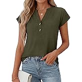 ANRABESS Womens Tops Dressy Casual Cap Sleeve Summer Work Blouses Textured V Neck Henley Shirts 2026 Trendy Business Outfits