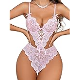 Donnalla Women's Sexy Lingerie Lace Teddy Deep V Bodysuit Push Up Lingerie One Piece Cutout Outfit
