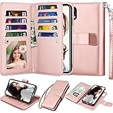Njjex Wallet Case for iPhone XR, for iPhone XR Case, PU Leather [9 Card Slots] ID Credit Holder Folio Flip Cover [Detachable][Kickstand] Magnetic Phone Case & Lanyard for iPhone XR 6.1" [Rose Gold]