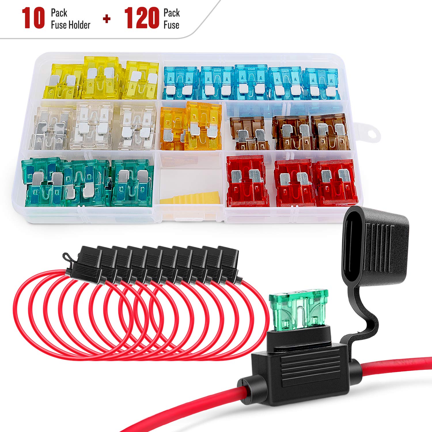 Nilight - 50029R 120 Pcs Standard Blade Fuse
