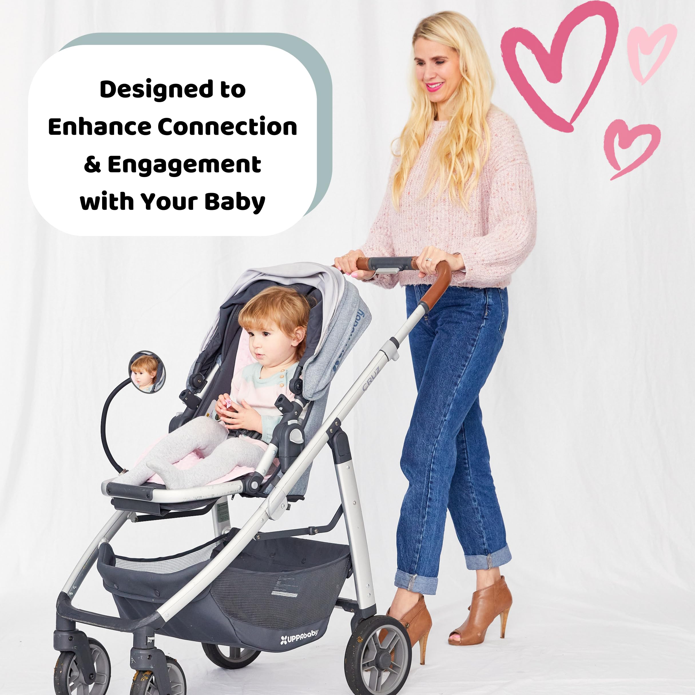 Stroller Mirror Upgraded Version 2.0- See Baby’s Face on Walks. Rear View Mirror for Prams and Strollers. Universal Stroller Accessory for Safety and Connection.