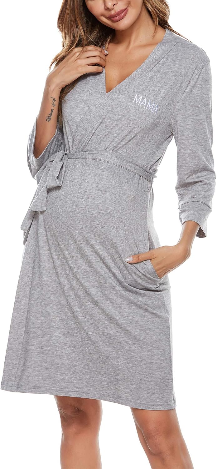 Molliya Maternity Robe Women Back Printed Pregnancy Sleepwear Hospital Delivery Nursing Bathrobe with Pockets at  Women’s Clothing store