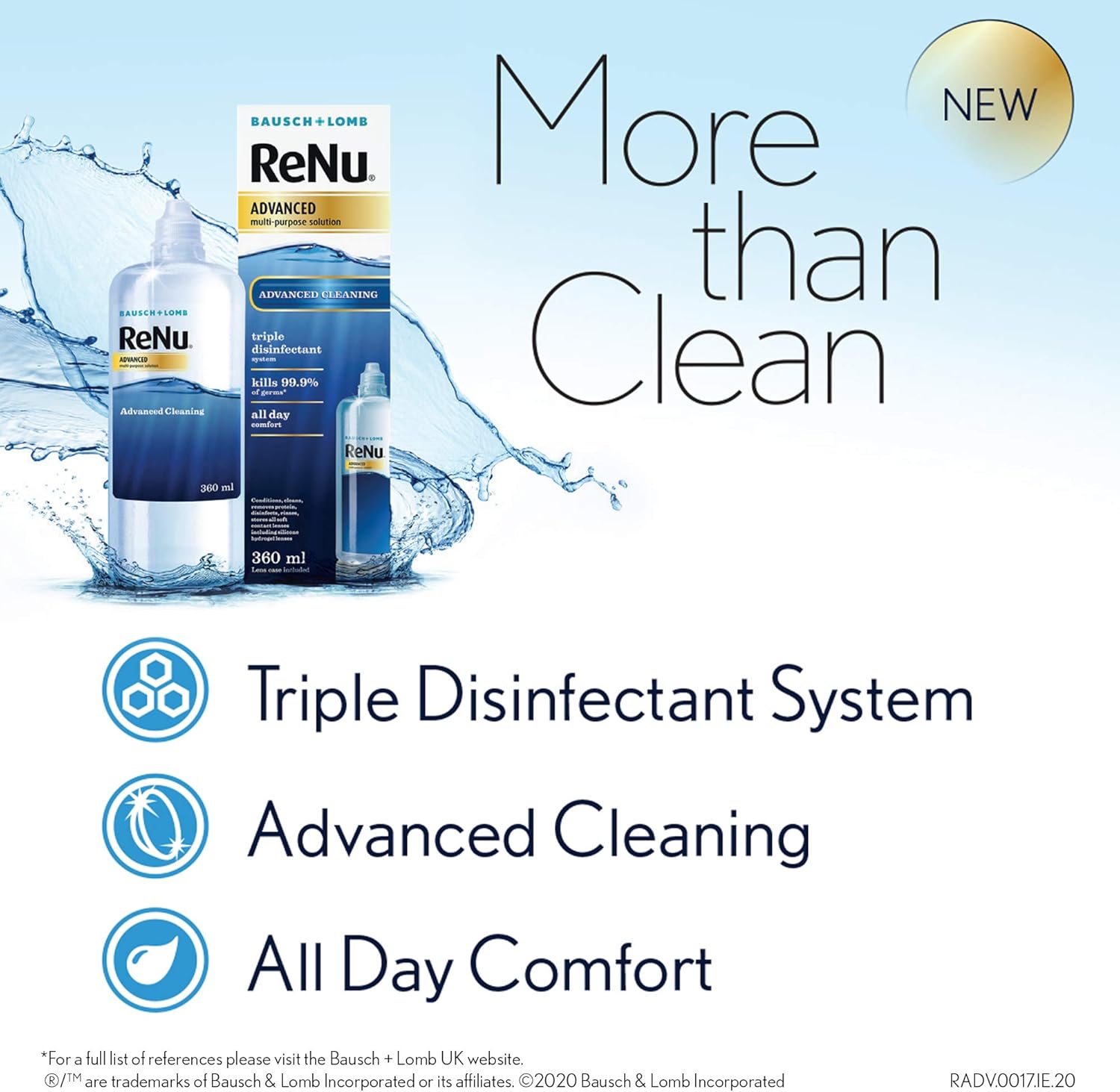 ReNu Advanced MultiPurpose Contact Lens Solution 1 x 360ml More Than Clean For Soft Contact