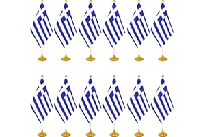 WXTWK 12 Pack Greece Flag Greek Desk Flag Small Mini Greek Table Flags With Stand Base,Home Office Festival Events Celebration Decorations