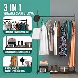 Klass Home Collection Portable Heavy Duty Clothes Rail with Shelf Black view 3