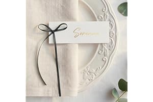 UNIQOOO 50-Pack Black Bow Place Cards for Table Settings, Elegant Coquette Name Tags for Black-Tie Weddings, Formal Dinners, 