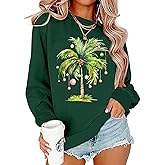 BOMYTAO Christmas Sweatshirts for Women Christmas Palm Tree Long Sleeve Shirts Xmas Holiday Party Pullover Tops Blouse