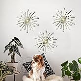 ZEXUIRU 3 Pack Gold Sunburst Wall Decor – Metal Crystal Wall Art with Sparkling Rhinestones, 14’’/18 Inch Starburst Wall Hanging Set for Living Room Bedroom Bathroom – Modern Bling Home Decorations