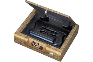 Gun Safe,Biometric Gun Safe for Pistols 3-Ways unlock Safe Fingerprint Digital PIN Key Unlock with Voice, Gun lock box for Cloakroom living room Bedroom Nightstand and Car BILLCONCH - Limited Gold