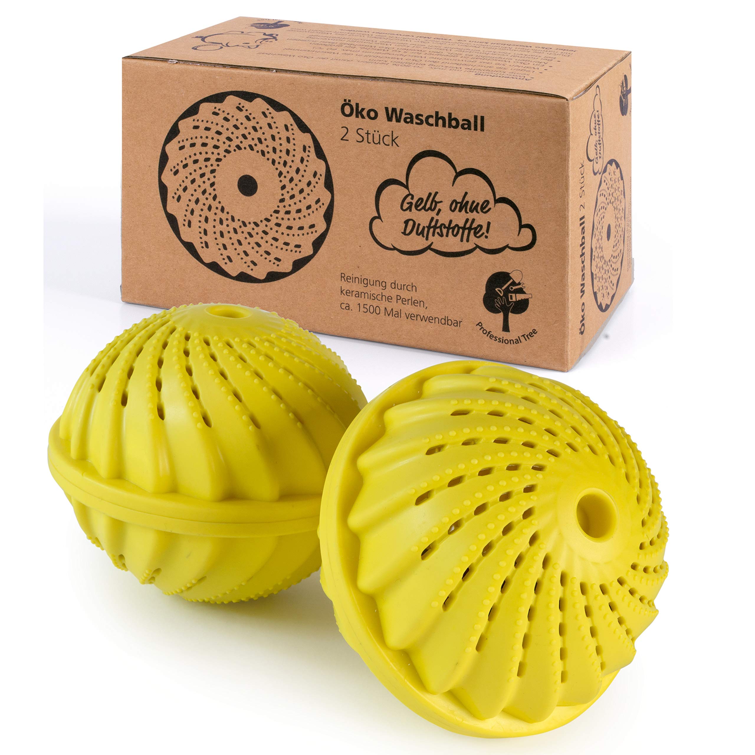 Hinrichs 2 Laundry Balls - Washing Balls for Washing Machine - wash Without Detergent - for Approx. 1,500 Washes - Yellow Laundry Ball without scent