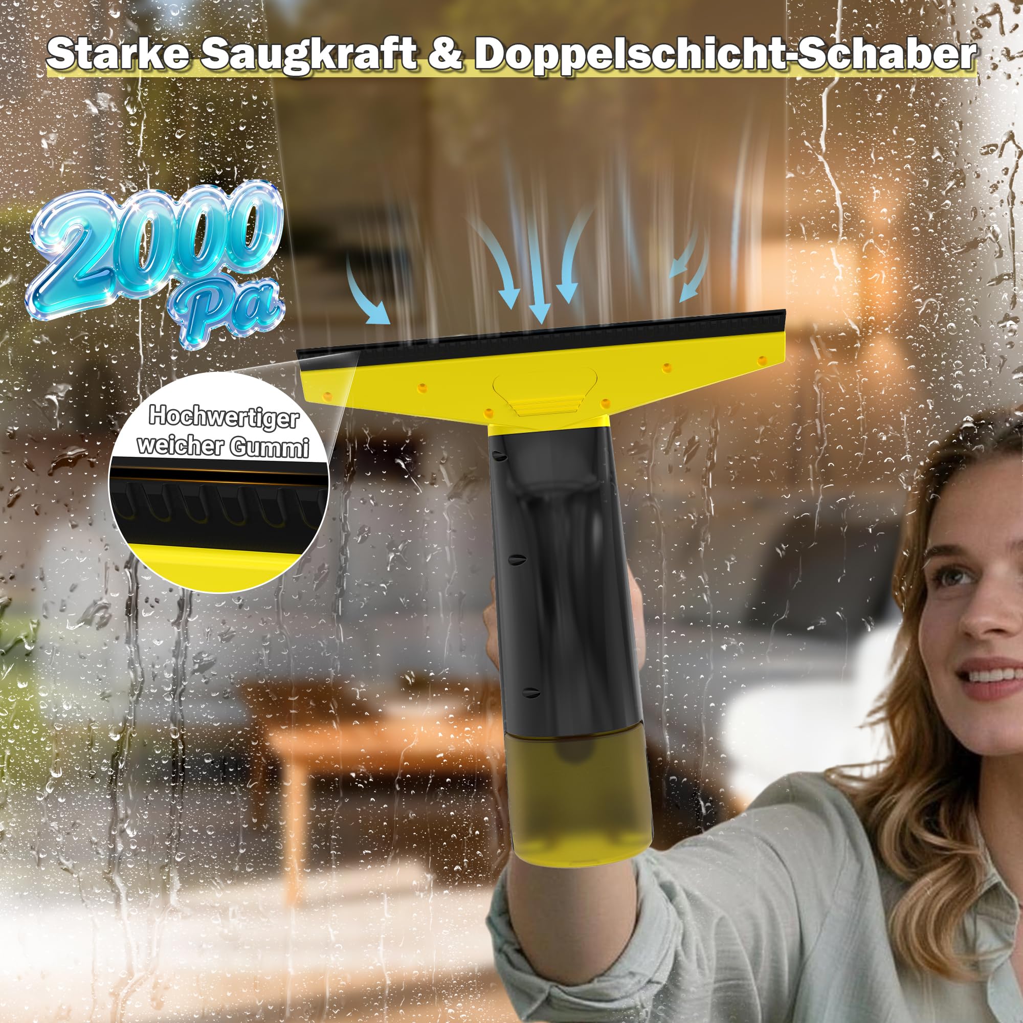 Fenstersauger Set, Akku Fenstersauger mit 45 Minuten Akkulaufzeit, Fensterreiniger Elektrisch mit 28cm Saugdüse & 200ml Wassertank, Geeignet für Fenster, Fliesen und Spiegel (grün) 2