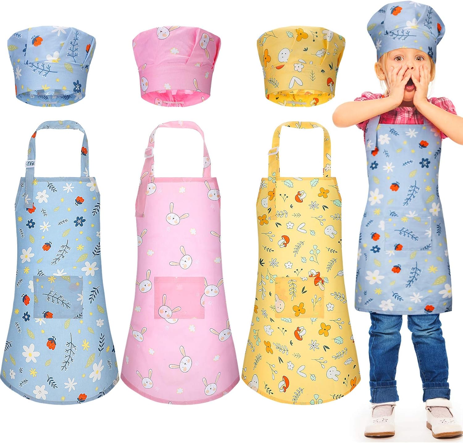 4-teilig Kinder Kochset - Schürze & Mütze Für Jungen & Mädchen 7-13 Jahre