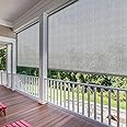 SunnyRoyal Patio Shades Roll Up Outdoor Exterior Roller Shades Roll Up Blinds for Patio Yard Deck Porch Balcony Backyard 7' W X 6' L Light Grey