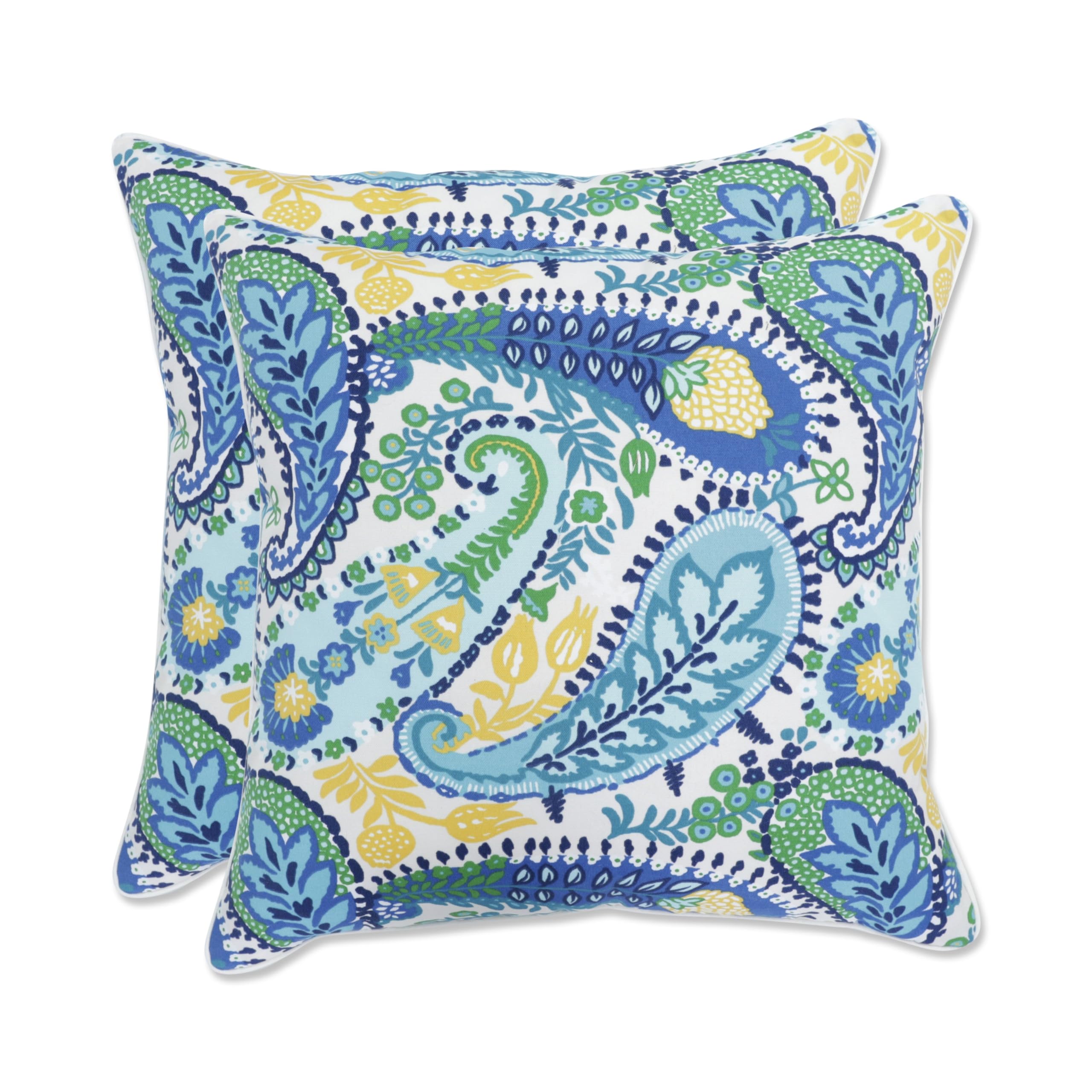 Pillow Perfect Paisley Indoor/Outdoor Accent Throw Pillow, Plush Fill, Weather, and Fade Resistant, Large Throw - 18.5" x 18.5", Blue/Green Amalia, 2 Count Image