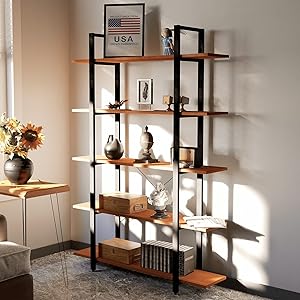 CONSDAN Solid Wood Bookshelf, Storage Shelves, Home Office Furniture, Open Bookshelf 4 Tier Or 5 Tier Bookcase(5 Tier)
